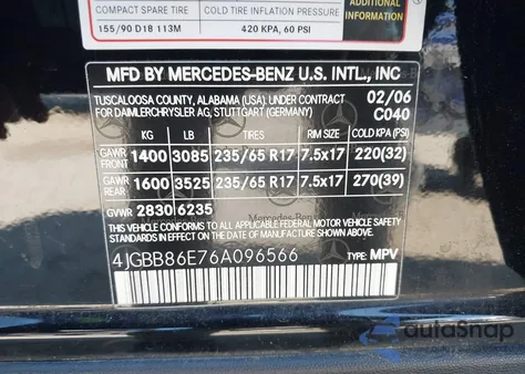 2006 Mercedes-Benz Ml 350 4Matic из США, поврежденный, VIN 4JGBB86E76A096566